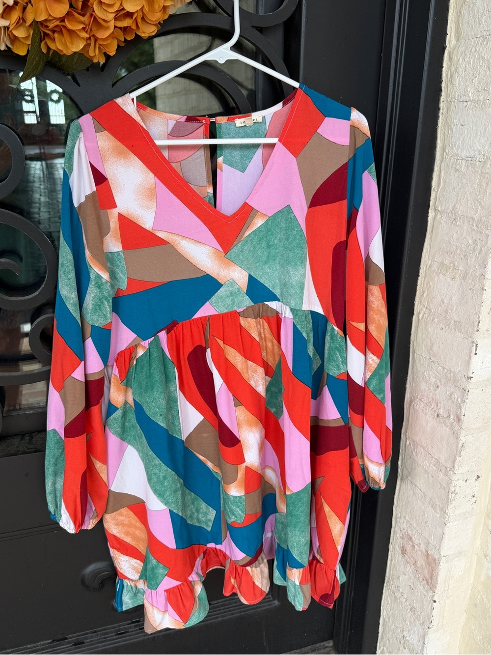 Jodifl Abstract Print V-Neck Peplum Dress - Multicolor